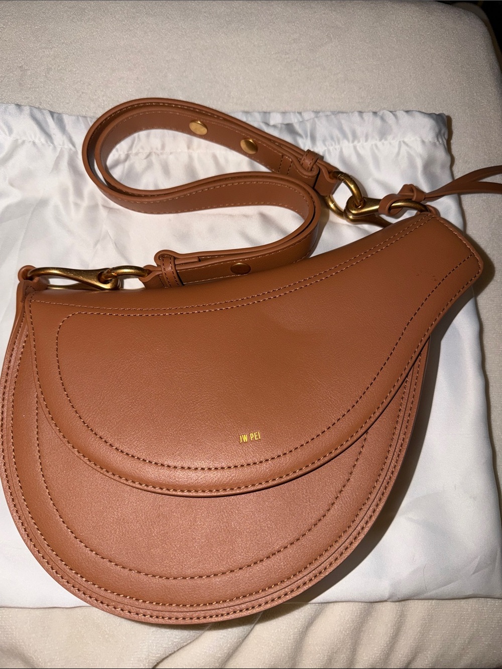 JW PEI Caramel Saddle Crossbody with Gold Hardware